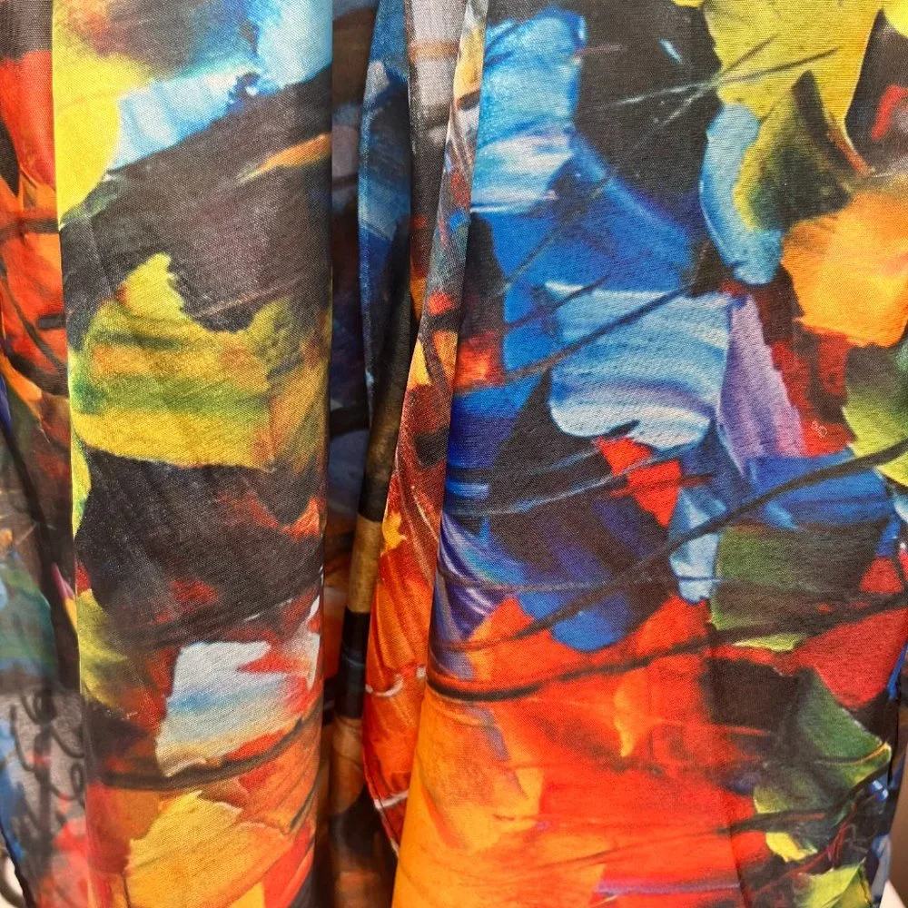 Abstract Art Scarf by Cleo – 2010s – Multicolor Silk Feel – Painterly Pattern - Picture 9 of 12